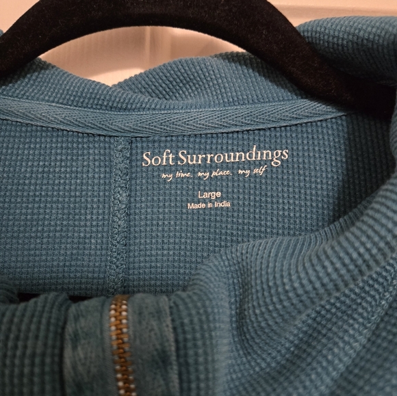 Soft Surroundings Teal Waffle Knit Pullover Quarter Zip Tunic Size Large - Picture 7 of 9